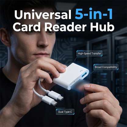 🔥Last Day Hot Sales - Just ￡8.99✨💻50% OFF NOW! Universal 5-in-1 Card Reader Hub – Dual Type-C Multi-Port Memory Card Reader, High Speed USB Data Transfer Adapter, Compatible with Phones, Laptops & Cameras