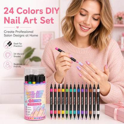💕LAST DAY-50% OFF🌈24 Colors Dual Ended Nail Art Pens Set🪄🎨
