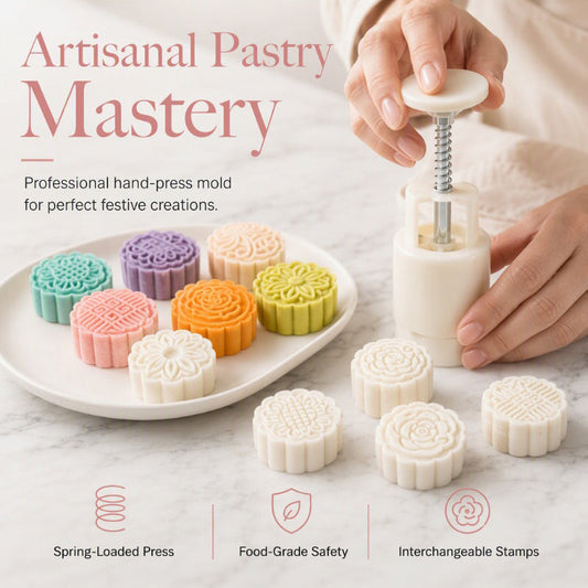 ⏳LAST DAY SALE ONLY￡7.99!✨🎁Hand Press Mooncake Mold Set, Hand Pressure Pastry Cookie Stamps