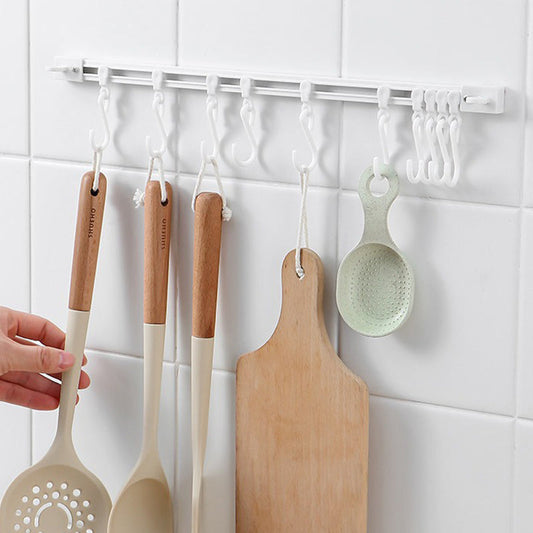 🪝No-Drill Track Hooks: 10 Sliding Hooks, Strong Adhesive, Space-Saving | 30/40cm