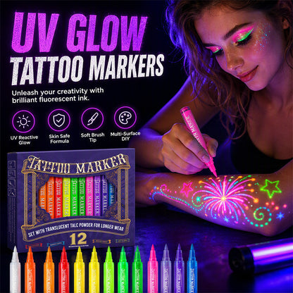 🎉 LIMITED-TIME 50% OFF! ✨ UV Glow Party Tattoo Pens – Skin-Safe, Quick Dry, Multi-Surface ✨