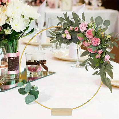 💐✨ Gold Metal Floral Hoop with Wooden Stand – Beautiful Rustic Centerpiece for Any Occasion