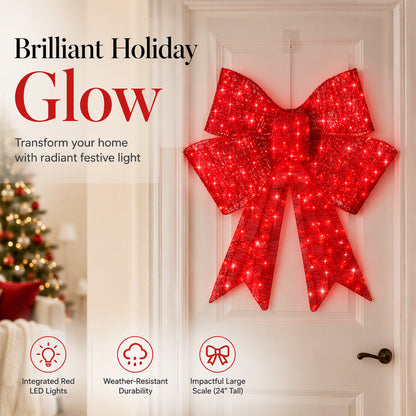 🎄Xmas Sale - 50% OFF❤️ 24-Inch Pre-Lit LED Christmas Bow – Weatherproof Red Outdoor & Indoor Festive Decoration