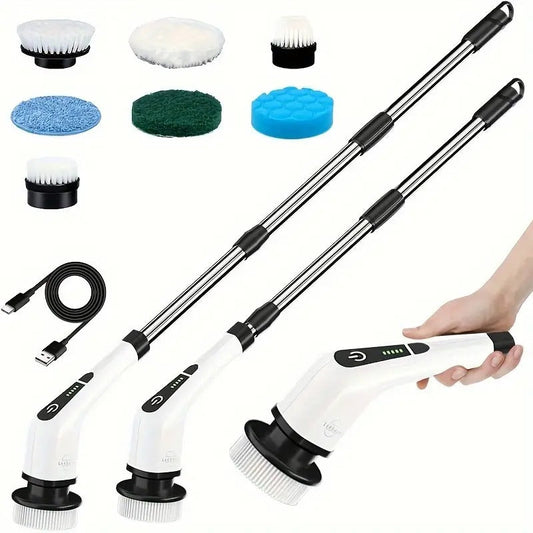 🏆Electric Spin Scrubber with 7 Brush Heads - Cordless Floor Cleaner with Adjustable Handle, USB Rechargeable