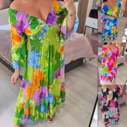 🔥2024 Hot Sale💃V-neck Floral Seaside Vacation Loose Dress